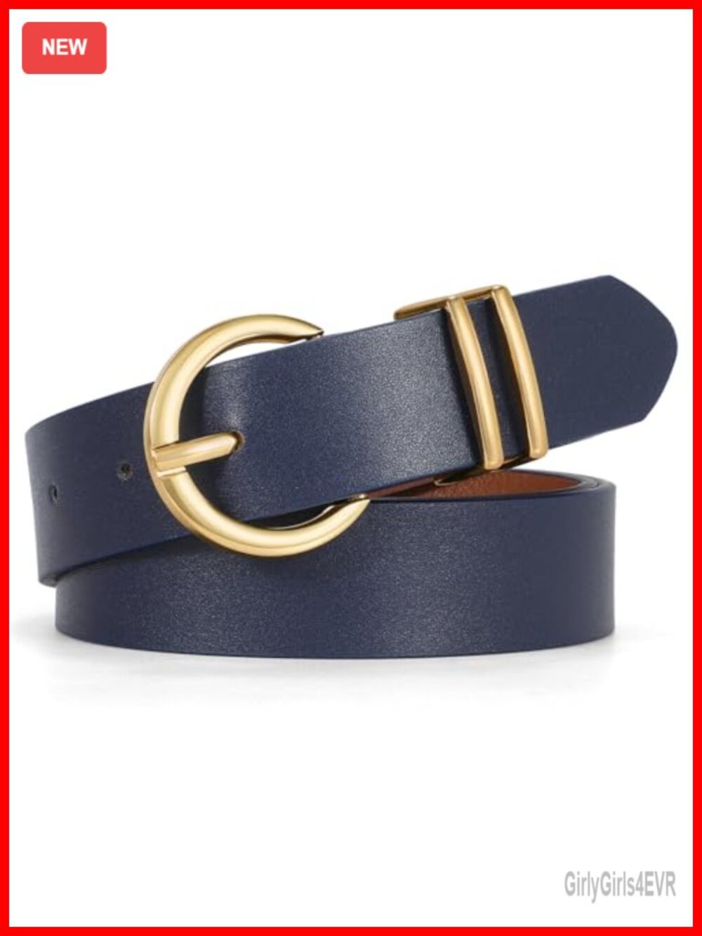 Women's Faux Leather Belt Gold O-Ring Buckle Adjustable Fit Jeans Dresses